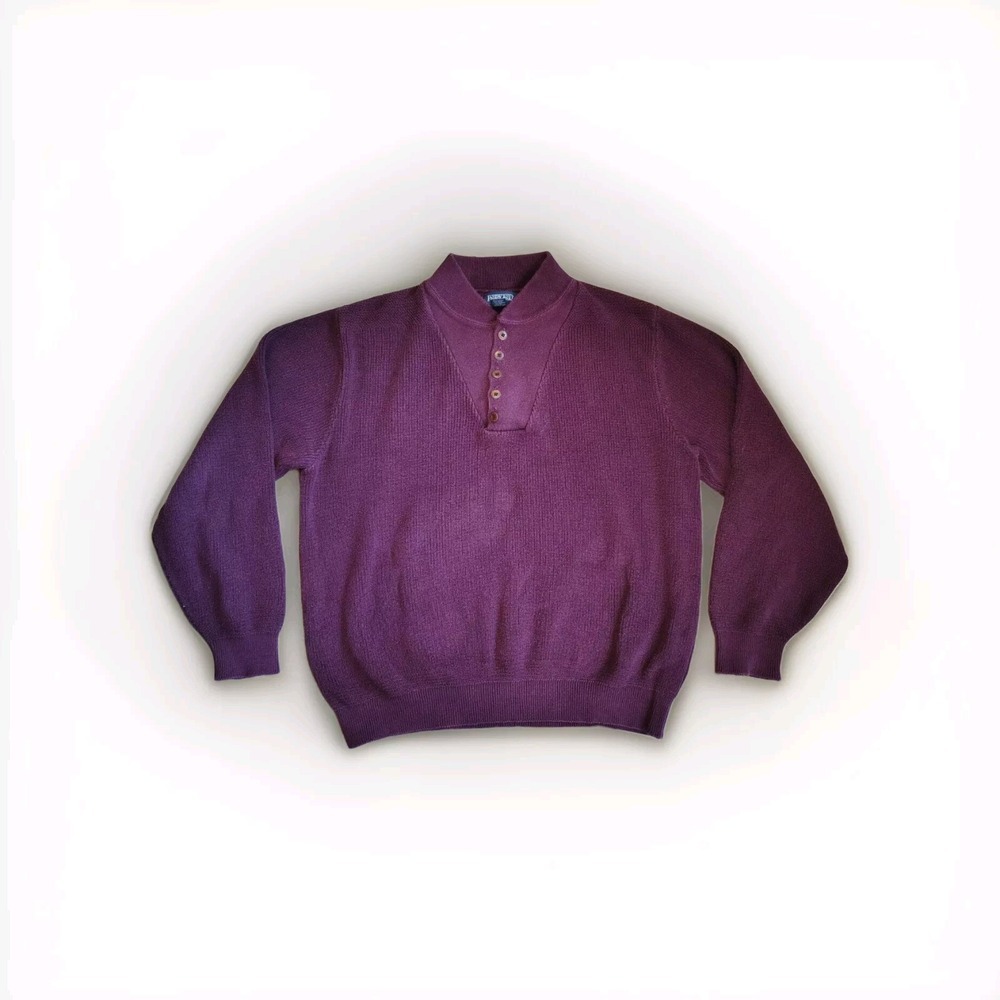 Vintage Lands End Sweater Mens Large‎ Purple Chunky Knit Made in USA Stretch Rib